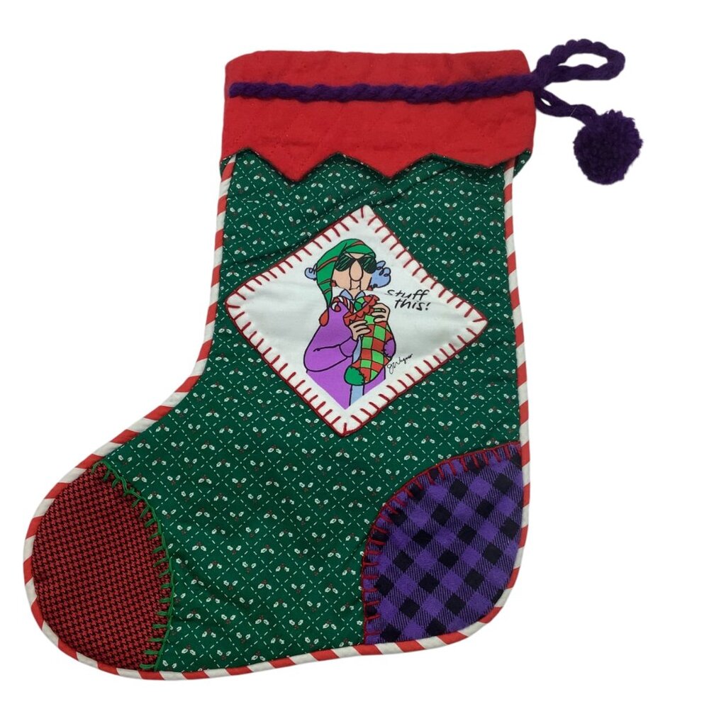Vtg Hallmark Maxine Stuff This Shoebox Christmas‎ Stocking 16" Patchwork  Plaid